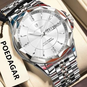 POEDAGAR 674 Luminous Stainless Steel Men’s Quartz Watch