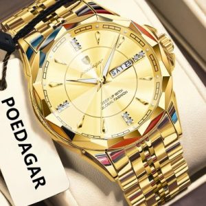 POEDAGAR 674 Gold Stainless Steel Men’s Quartz Watch