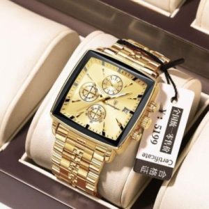 POEDAGAR 866 Luxury Square Business Man Wristwatch Waterproof Golden