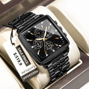 POEDAGAR 866 Luxury Square Business Man Wristwatch Waterproof Balck