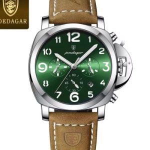 POEDAGAR 859 Luxury Sports Waterproof Luminous Mens Watch Silver & Green