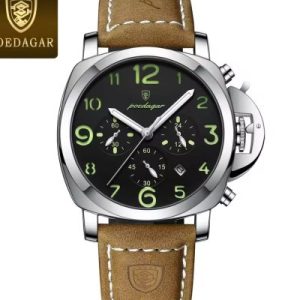 POEDAGAR 859 Luxury Sports Waterproof Luminous Mens Watch Silver & Balck